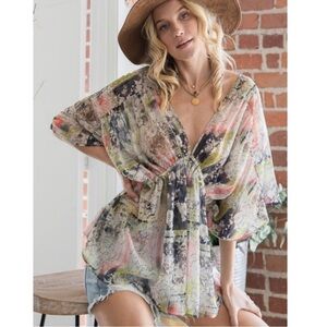 Dolman Sleeve Metallic Woven Babydoll Top